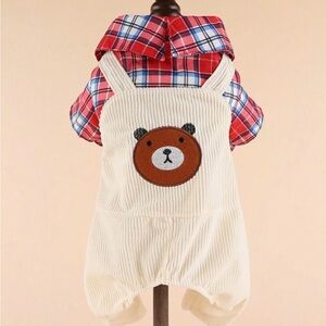 Dog Pet plaid button down overalls XS